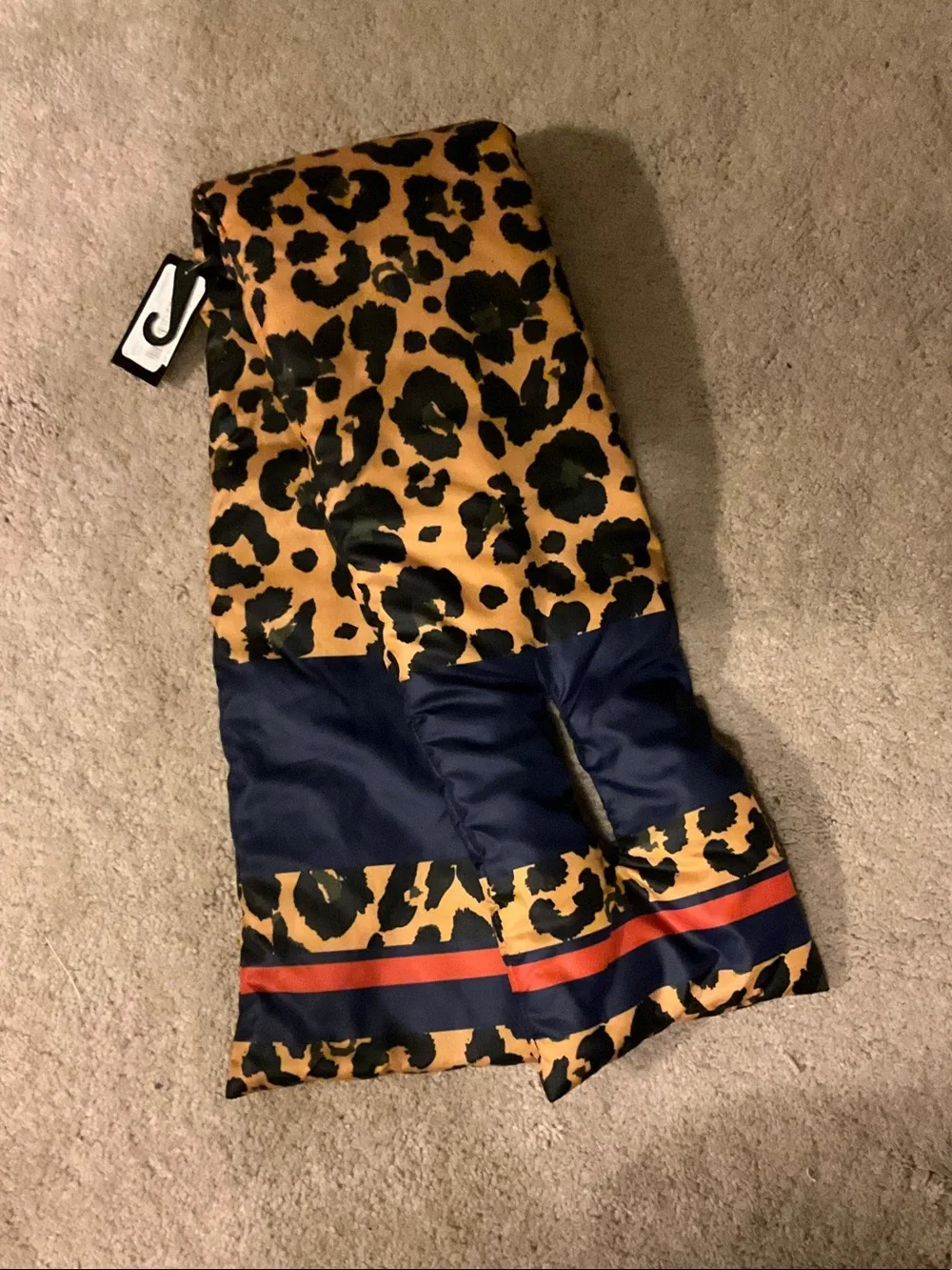 NWT Leopard Print Satin Scarf Air Puff Wrap in Black and Tan
